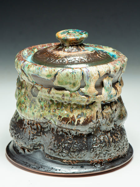 #6973 Oni-Glazed Lidded Jar/ Mizusashi