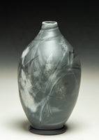 #6498  SAGGAR-FIRED BOTTLE with bamboo, sumac, wild grape leaves