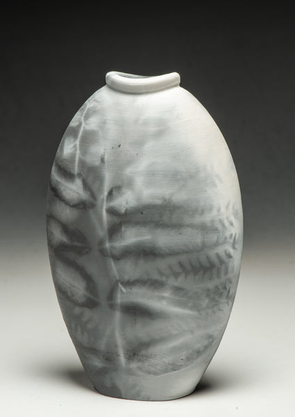 #6502  SAGGAR-FIRED BOTTLE with sumac, ferns and sassafras