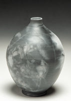 #6514  SAGGAR-FIRED BOTTLE with Columbine flowers, sumac and fern