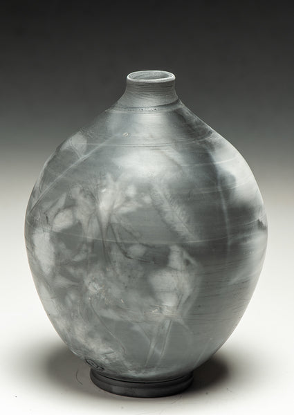 #6514  SAGGAR-FIRED BOTTLE with Columbine flowers, sumac and fern