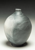 #6514  SAGGAR-FIRED BOTTLE with Columbine flowers, sumac and fern