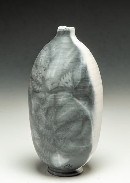 #6518  SAGGAR-FIRED BOTTLE with sumac and fern