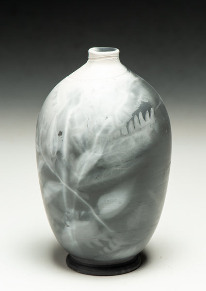 #6522  SAGGAR-FIRED BOTTLE with Virginia Creeper, sumac and fern