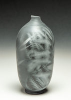 #6526  SAGGAR-FIRED BOTTLE with bamboo, sumac and fern