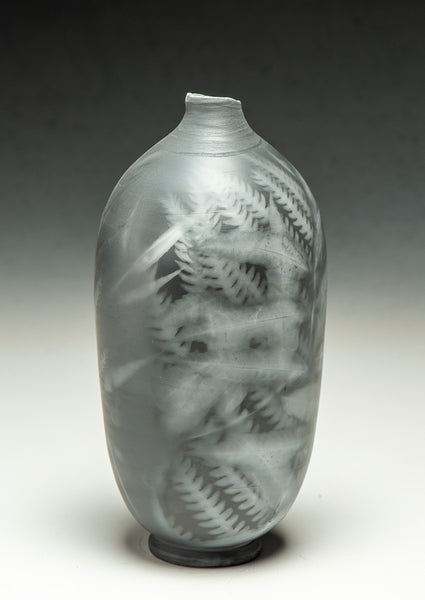 #6526  SAGGAR-FIRED BOTTLE with bamboo, sumac and fern