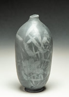 #6526  SAGGAR-FIRED BOTTLE with bamboo, sumac and fern
